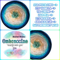 Ombreccino pistachio, vanilla, creme, pea, riviera, seablue, midnight blue