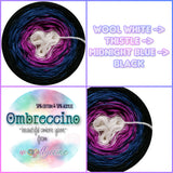 Ombreccino wool white, thistle, midnight blue, black