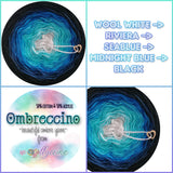 Ombreccino wool white, riviera, seablue, midnight blue, black