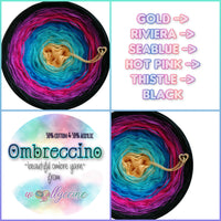 Ombreccino gold, riviera, seablue, hot pink, thistle, black