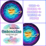 Ombreccino gold, riviera, seablue, thistle, purple
