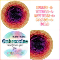 Ombreccino purple, thistle, hot pink, mango, gold