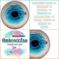 Ombreccino midnight blue, seablue, riviera, nymph, dragonfly, wool white, creme, beige