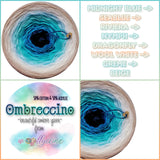 Ombreccino midnight blue, seablue, riviera, nymph, dragonfly, wool white, creme, beige