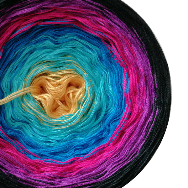 Ombreccino gold, riviera, seablue, hot pink, thistle, black