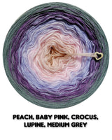 Ombreccino peach, baby pink, crocus, lupine, medium grey